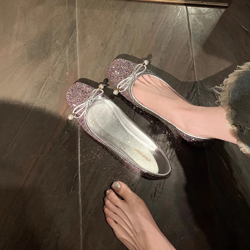 حذاء باليه فضي مسطح للنساء من جريب موم فريدا جيرل~ ذو رأس دائري وقوس ضحل - Image 5